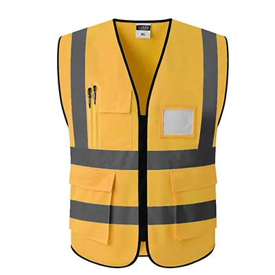 Светоотражающий жилет безопасности с карманами рабочая одежда Hi vis куртка - Цвет: 002-Golden