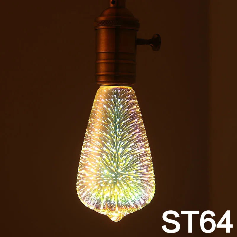 ST64 Новинка, лампа для фейерверков, 220 В, светодиодный светильник, лампа E27, 3D украшение, лампочка ST64 G95 G80 G125 A60, бутылка, сердце, праздничный светильник s - Цвет: ST64