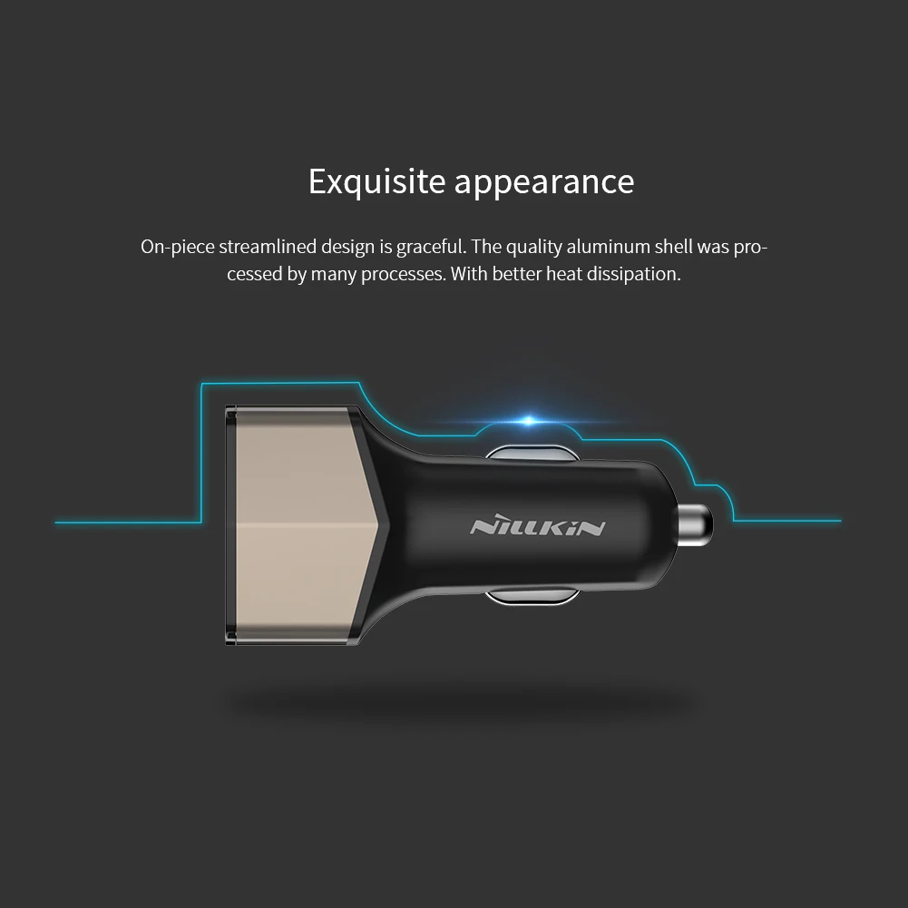 Nillkin 3 порта двойное автомобильное зарядное устройство 32 Вт 6.4A 2 USB + адаптер Type-c