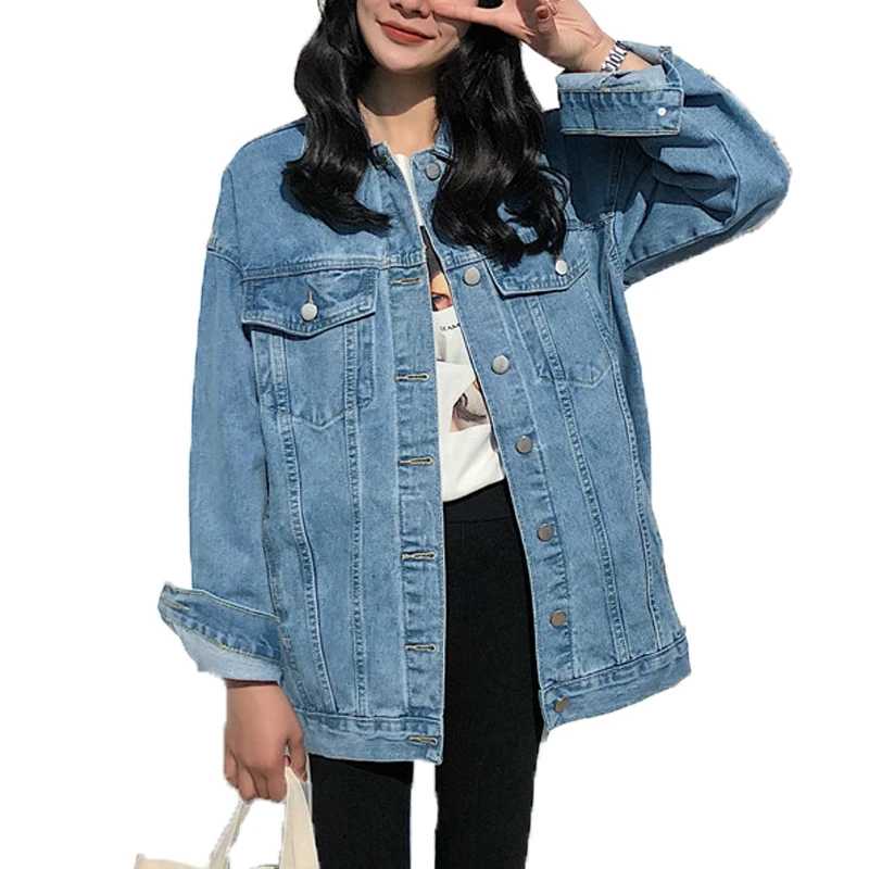 

2020 Spring Solid Jean Jacket Women Basic Turn Down Collar Loose Casual Lady Coats Female Outwear Winter Denim Harajuku