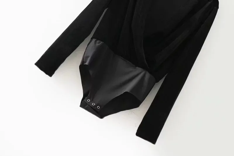 Женское однотонное боди для фитнеса комбинезоны большого размера с длинным