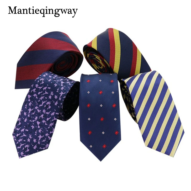 Mantieqingway мужские галстуки для колледжа для костюмов полиэфирные галстуки в полоску Галстуки Gravata для мужчин s золотые и темно-синие галстуки на шею