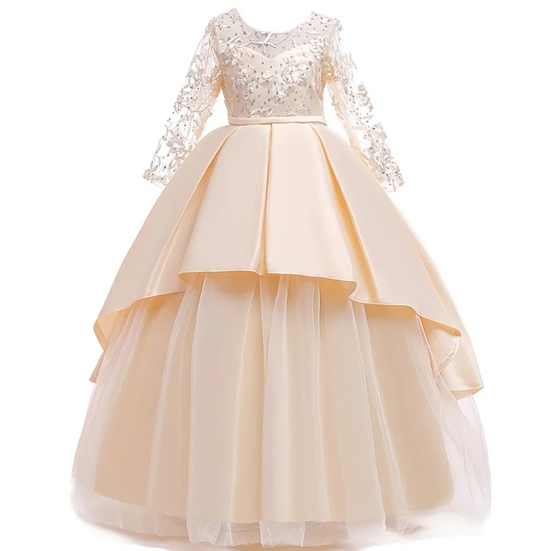 Teens party dress 2020 Kids Girls elegant Wedding Flower Girl Dress Sleeveless Satin Princess Pageant Formal long petal | Детская одежда