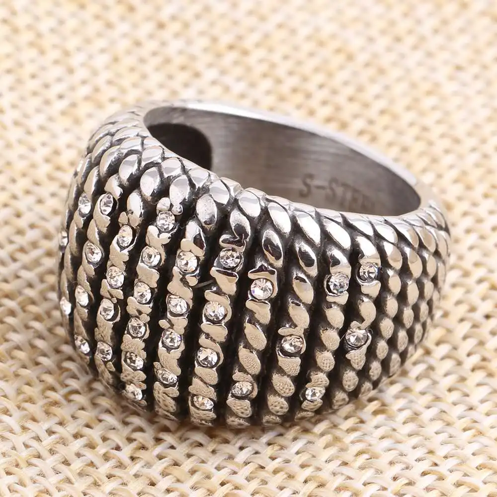 Модное многослойное кольцо из нержавеющей стали с узором в виде шин стиле панк