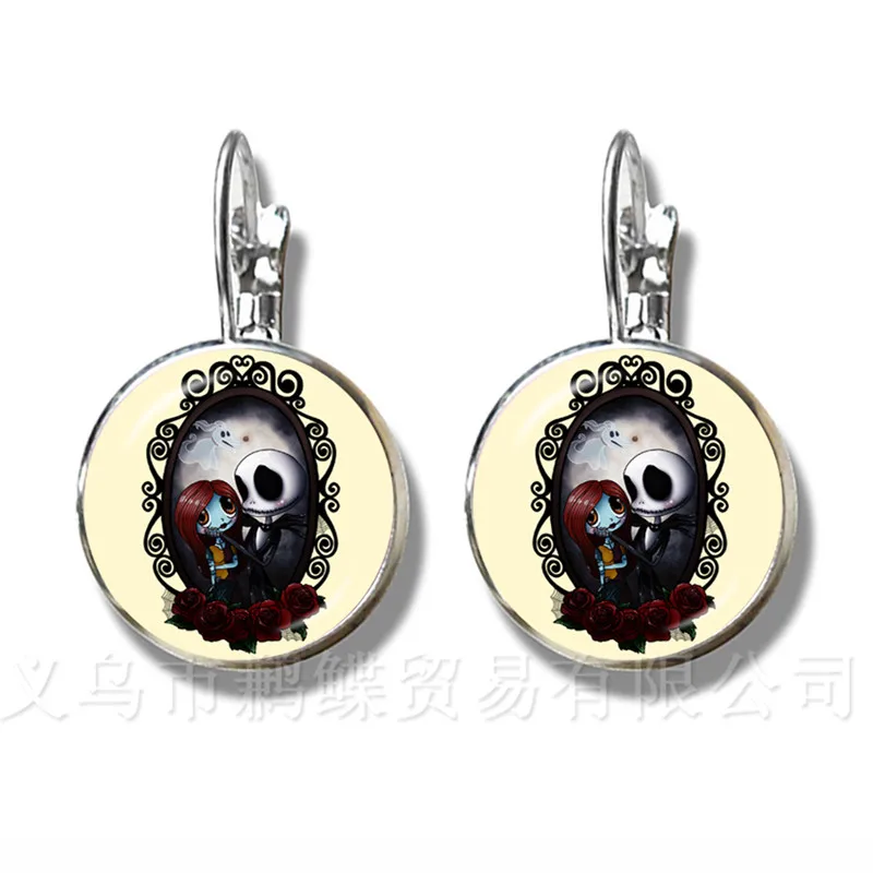 Серьги со стеклянным куполом Джек и Салли из кошмара перед Рождеством диаметром