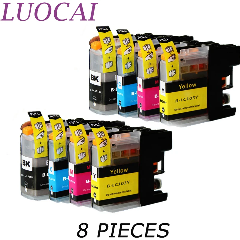 

8 pieces LC103 LC103XL LuoCai Compatible ink cartridges For Brother MFC-J4310DW J4410DW J4510DW J4610DW J4710DW J6520 printers