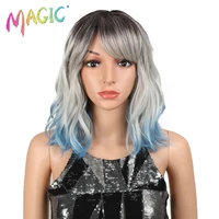 magic hair short synthetic wig for black women grey blue wig straight hair synthetic heat resistant 12inch 3 color cosplay hair