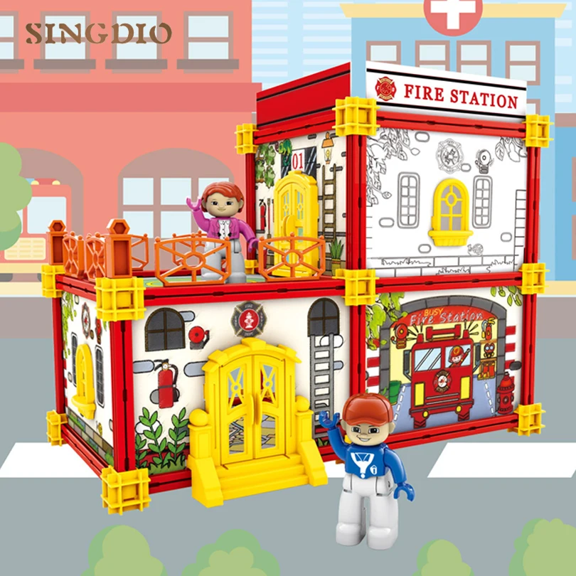 New City House DIY Puzzle assembling building small Fire Station Firemen Model toy handmade toys Birthday gifts Christmas | Игрушки и