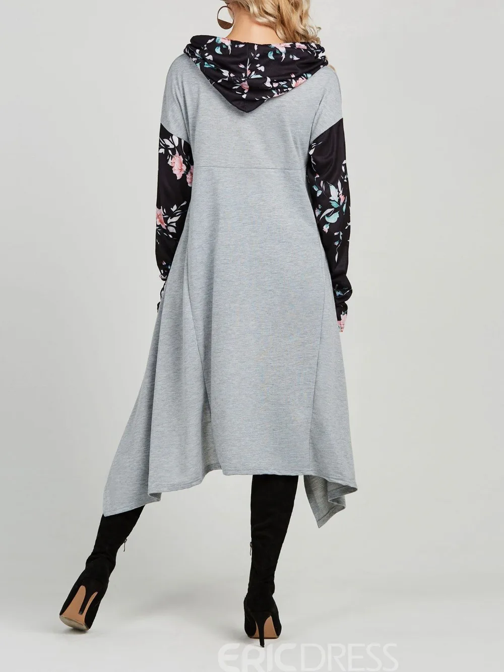 Женское платье с капюшоном и длинным рукавом в стиле пэчворк | Женская одежда