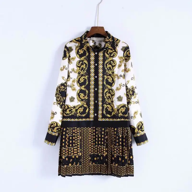 Новое Женское Платье на весну с геометрическим принтом плиссированные