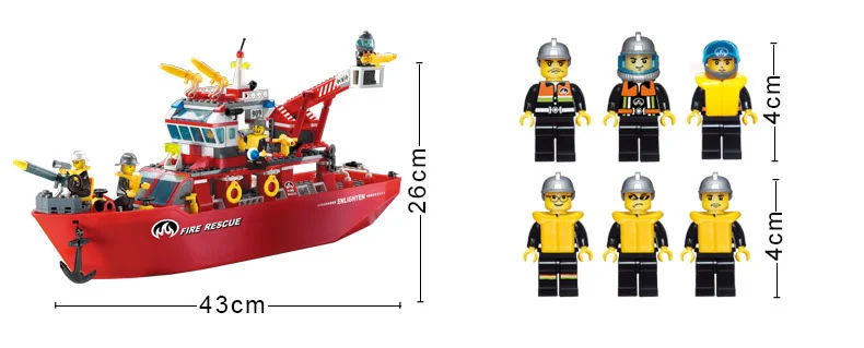 Просвещения Building Block Пожарная служба Multi-Функция огонь корабль 6 пожарные 359pcs-Without