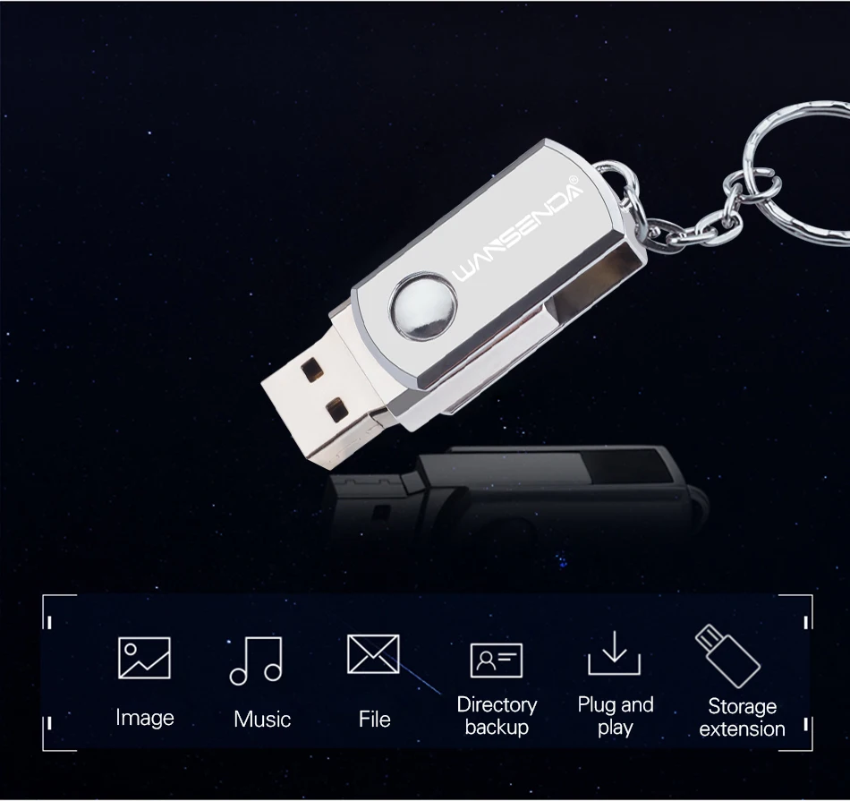 WANSENDA брелок, USB флеш-накопитель, 128 ГБ, металлическая ручка, 4 ГБ, 8 ГБ, 16 ГБ, 32 ГБ, 64 ГБ, Вращающаяся USB карта памяти, реальная емкость, флешка