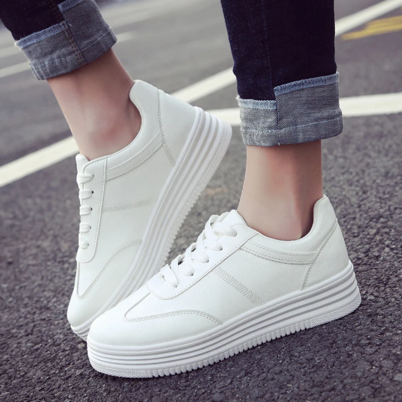 

Women Casual Shoes 2021 New Women Sneakers Fashion Breathable PU Leather Platform White Women Shoes Soft Footwear NW3015