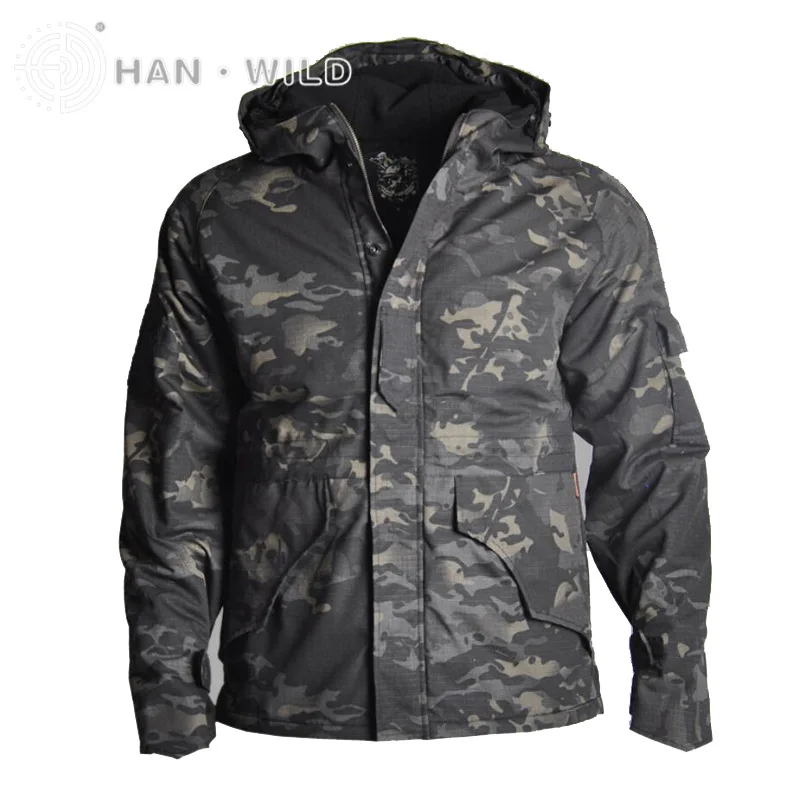 Dark Camouflage Мужская военная куртка, пальто, тактическая куртка, зимняя камуфляжная охотничья одежда, армейская ветровка с капюшоном для кемпинга, туризма, S-4XL - Цвет: Dark Camouflage