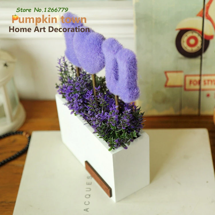 2018 Heartbeat Purple I Love You Flocking Arrangement Desktop Decoration Home Decor/Valentine's Day Gifts/Simulation Flower Set | Дом и