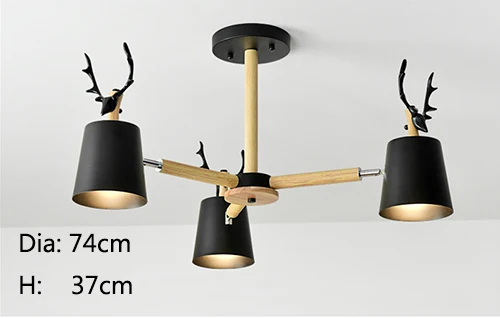 Black 3 lights Скандинавские современные минималистичные рога абажур лампы люстра E27 led твердой древесины освещение для кухни гостиной спальни Кабинета отеля - Цвет корпуса: Black 3 lights