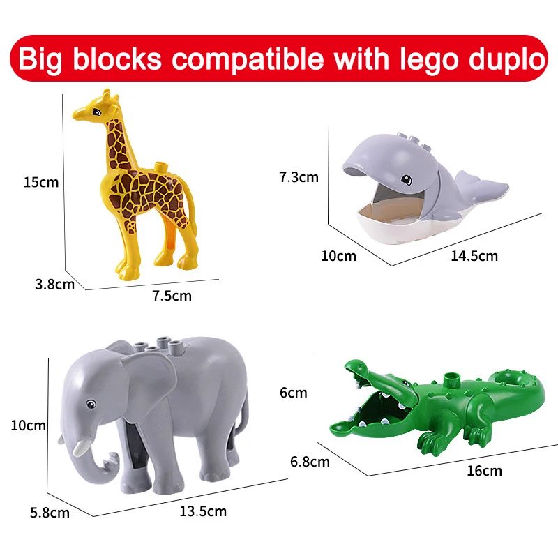 Duplos модель Животных Фигурки большие строительные блоки наборы Слон Дети Развивающие игрушки для детей Совместимые duploe Major brank