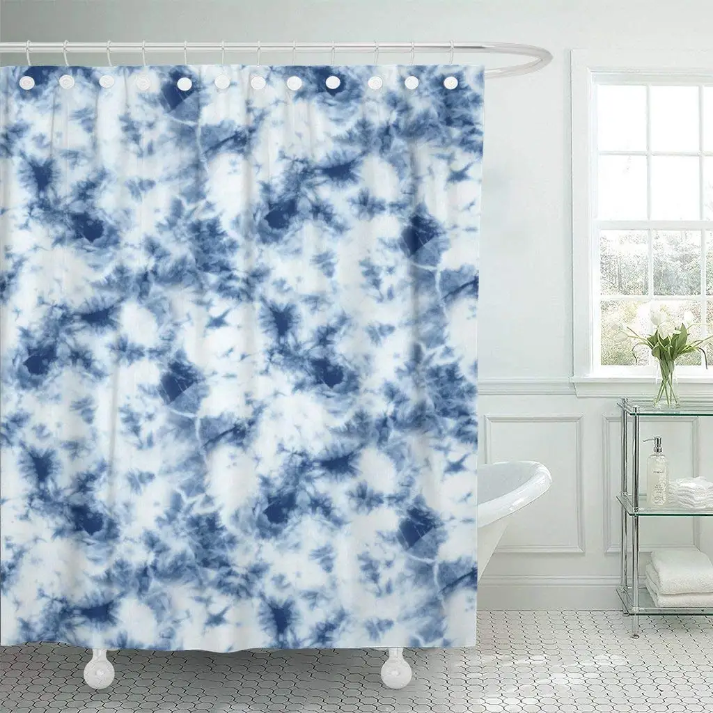 Занавески для душа синий абстрактный Галстук окрашенный цвета индиго на белой