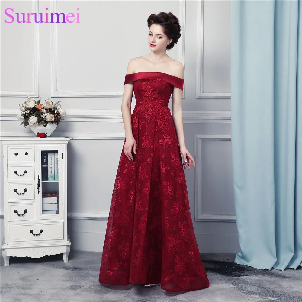 Красное вино кружевное вечернее платье с открытыми плечами высокое качество