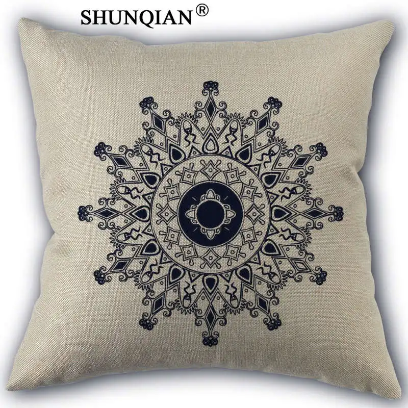 

WJY425-7 Custom Pillowcase Blue white flower Cotton Linen One Side home Fashion Pillow Covers 45x45cm