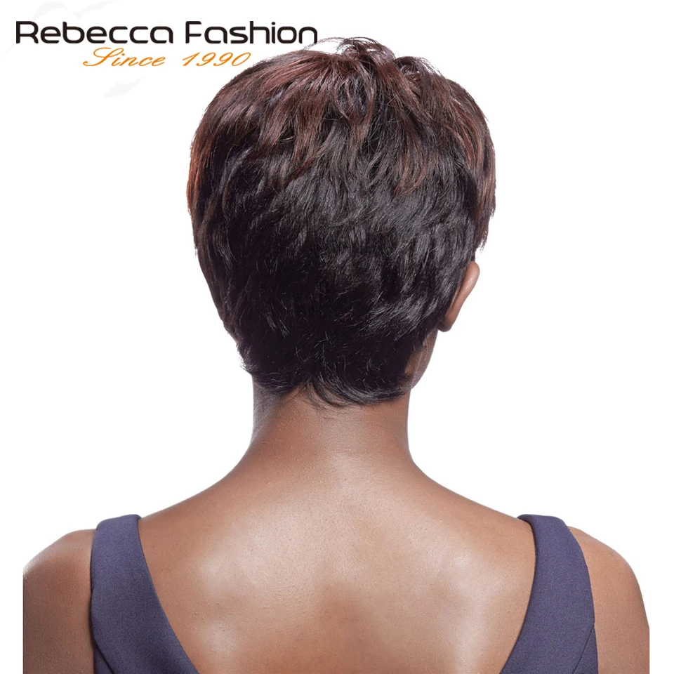 Rebecca машина сделала бразильский короткий Боб Волнистые парик Цвет коричневый