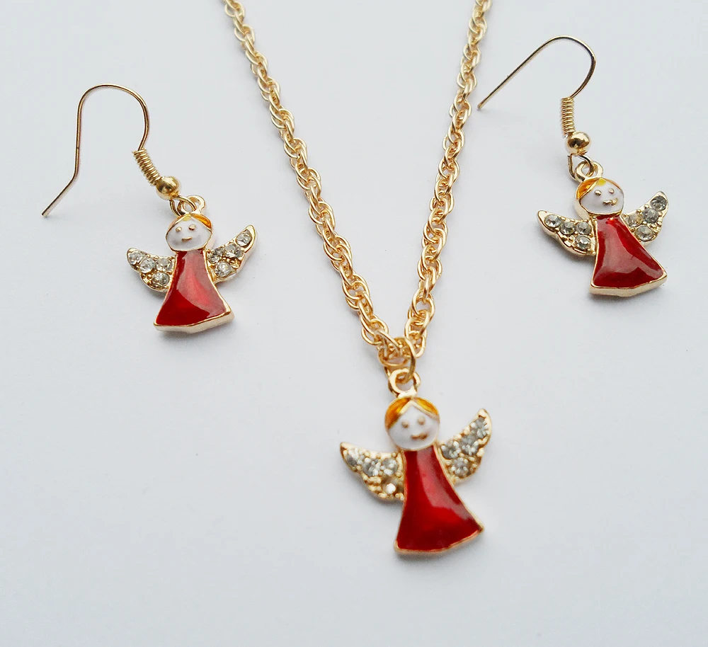 2020 Новый Рождественский ангел ювелирные наборы нежный Ангел ожерелье серьги