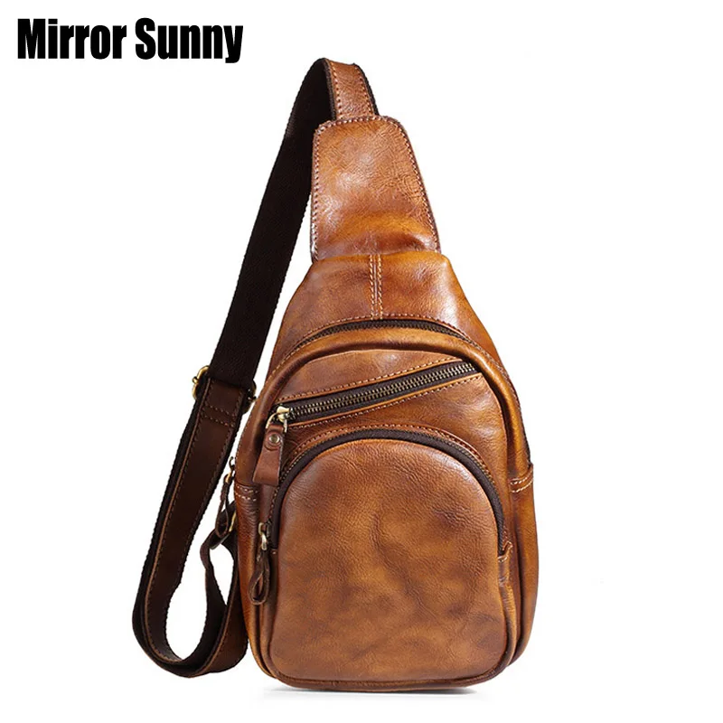 Сумка мужская из натуральной кожи в стиле ретро нагрудная сумочка на одно плечо