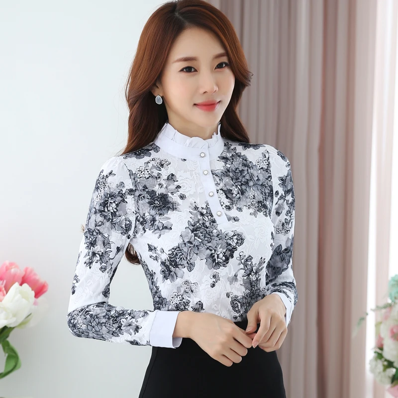 2018 Blusas Весна Регулярный стенд ацетат Новый элегантный Корейская рубашка с
