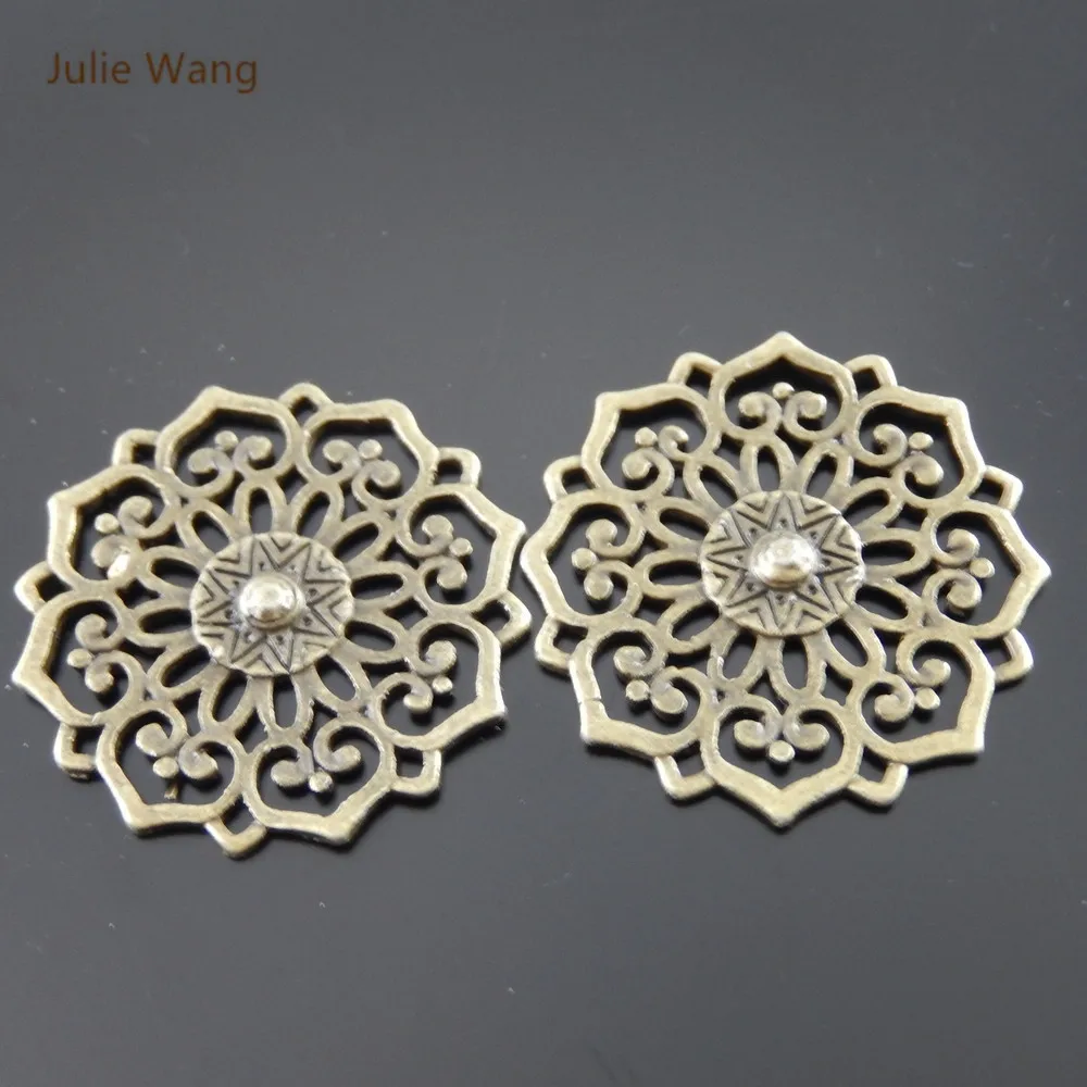 Julie Wang 3 шт. 30 мм богемные Подвески Античная бронза полый круглый цветок подвеска