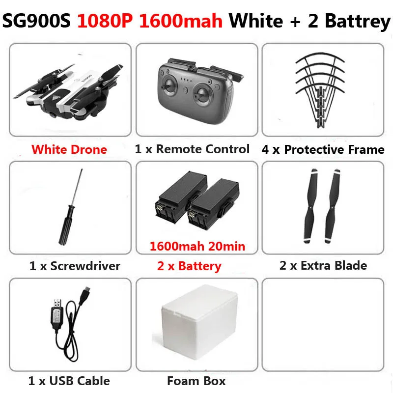1080 1600mah White2B SG900S Профессиональный gps WiFi FPV Дрон с камерой 720P 1080P складной оптический поток широкий угол RC Квадрокоптер Вертолет игрушки F11 - Цвет: 1080 1600mah White2B