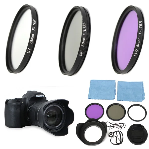 Набор круговых поляризационных фильтров 58 мм UV FLD CPL + бленда для Canon EOS 1200D 750D Rebel T4i