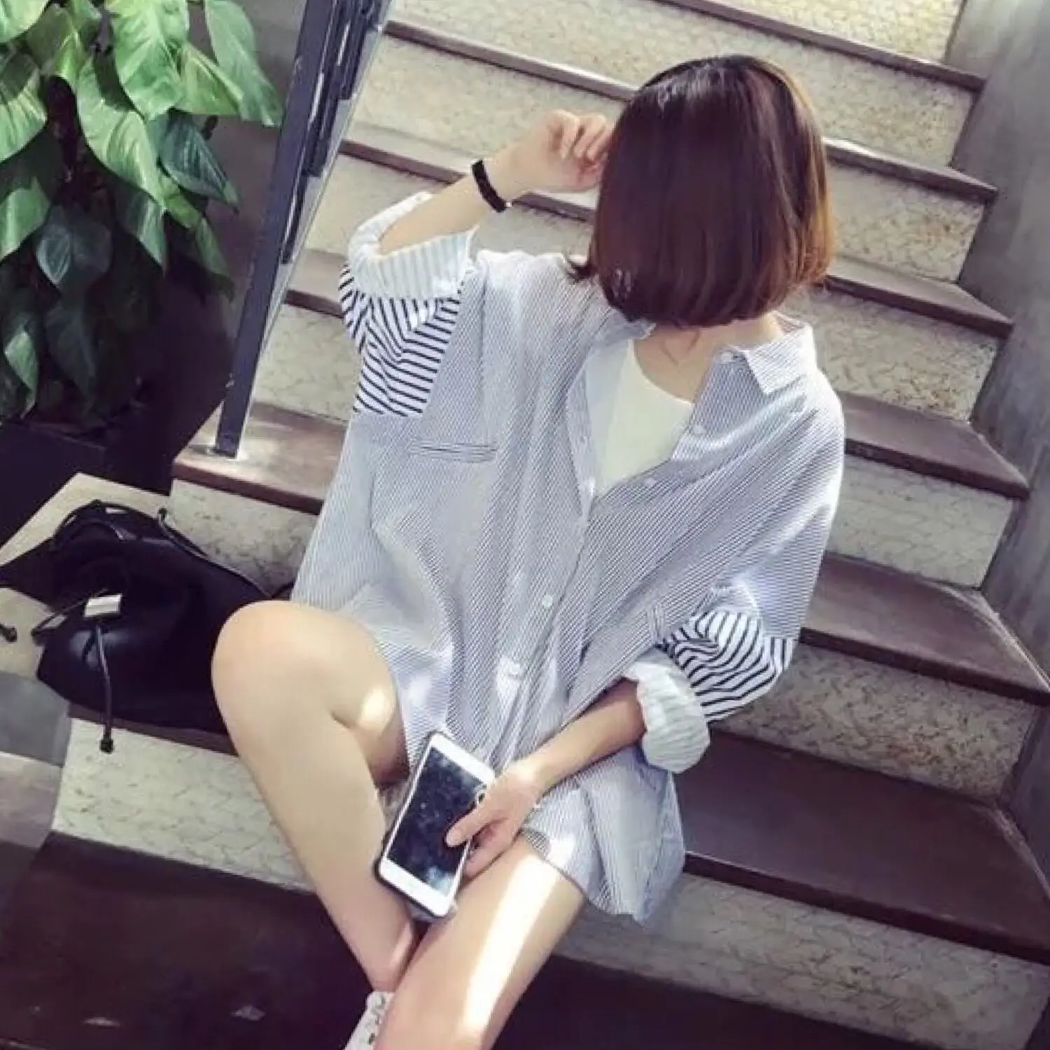 Осень 2019 рубашка в полоску женская одежда тонкая Свободная куртка большого