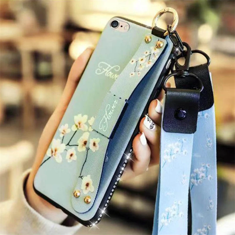 Алмазный Ретро цветок браслет чехол для iPhone 6 6s 7 8 Plus ремешок кисточки держатель