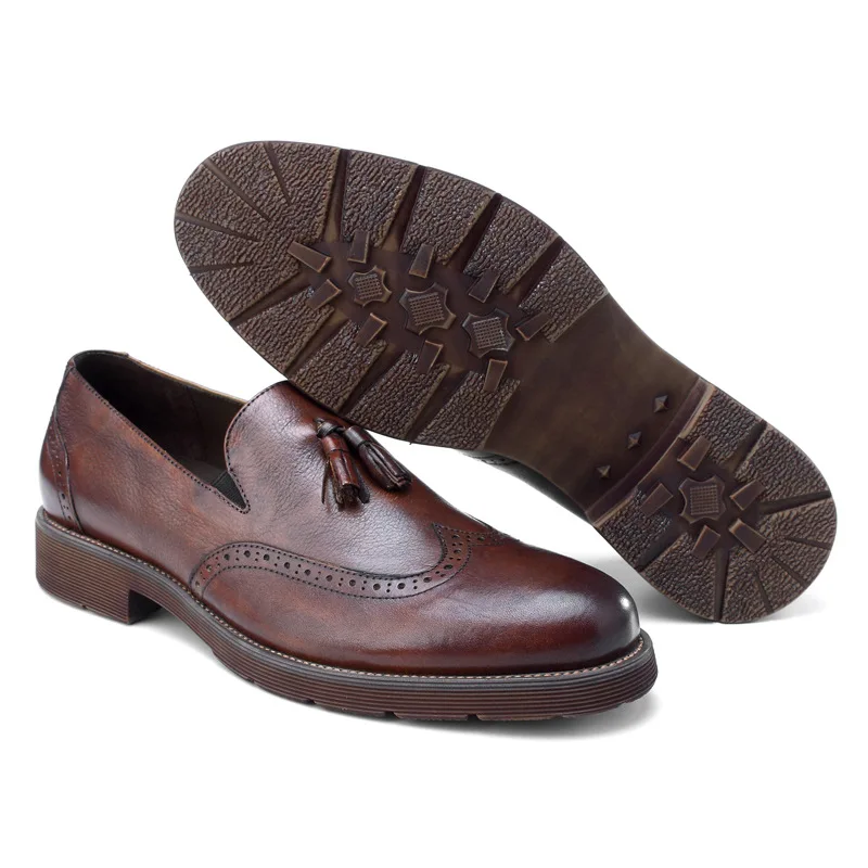 

DESAI Two Colors Men Genuine Leather Shoes With Leather Tassel Business Causal Men Handmade Retro Wedding And Party Men Loafers