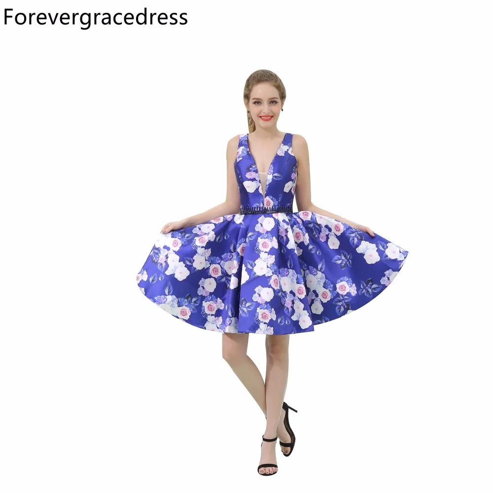 Forevergracedress 2018 новое коктейльное платье с цветочным принтом глубоким v образным
