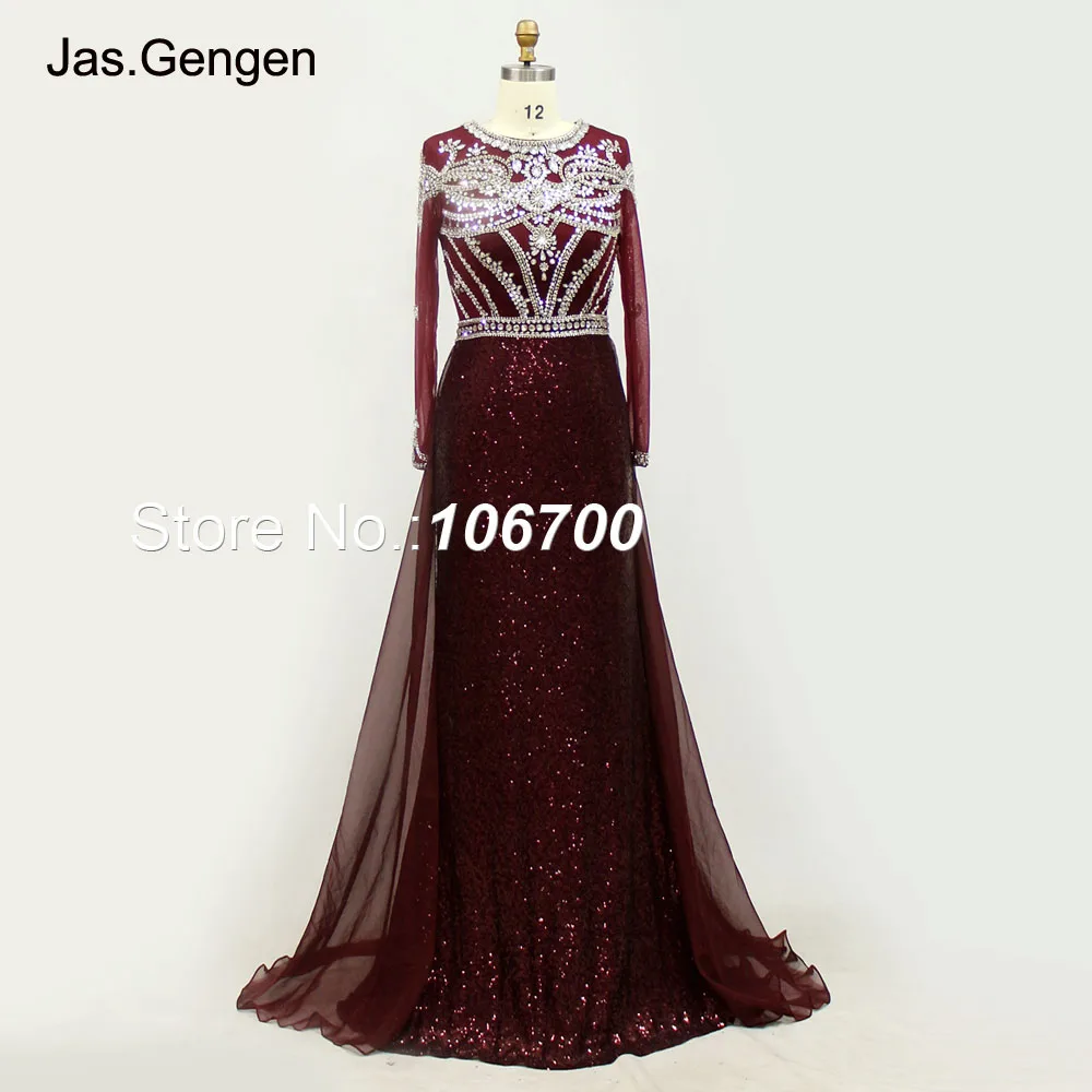 Женское вечернее платье с длинным рукавом шифоновое Прозрачное Русалка со