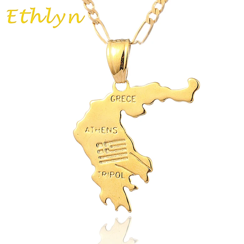Кулон и ожерелье Ethlyn Gold с греческой картой унисекс золотой цвет карта Афин Карта