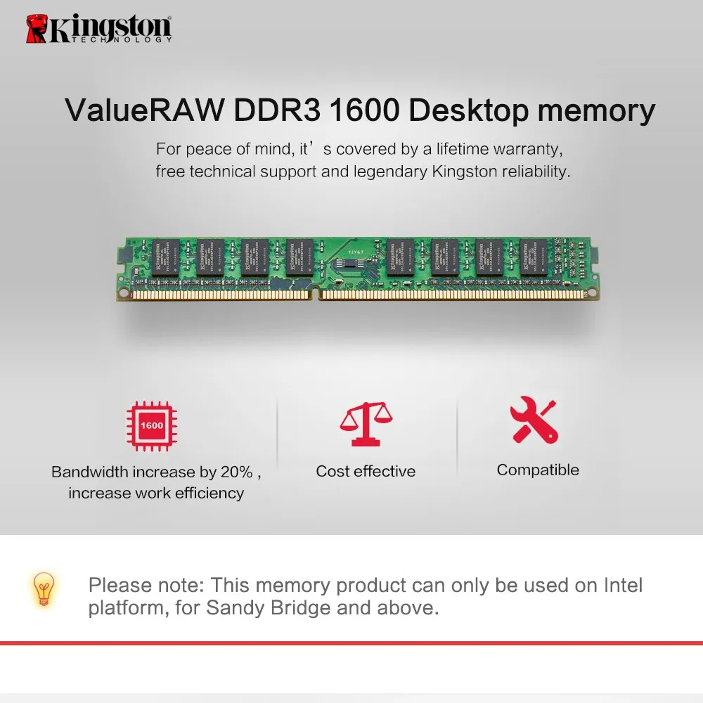 Оригинальная оперативная память kingston Memoria 8 ГБ 4 ГБ 2 Гб 1600 МГц DDR3(PC3-12800) 240 Pin Intel DIMM материнская память для настольных ПК