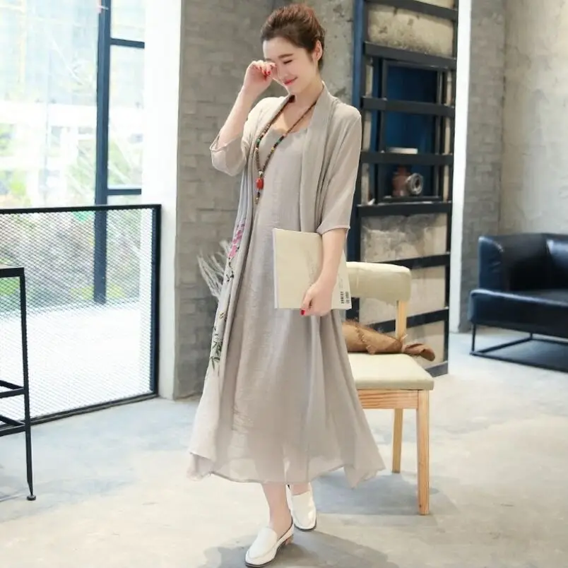 Платье женское длинное из хлопка и льна с принтом | Женская одежда