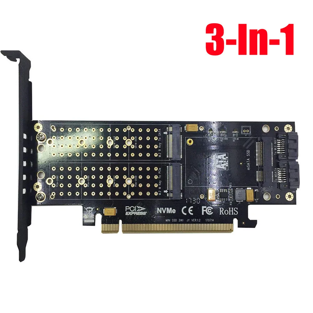 3 в 1 PCI-E 3,0X16 для NGFF M.2 NVMe AHCI SSD адаптер для M Key B Key mSATA твердотельный накопитель с двойным интерфейсом SATA III