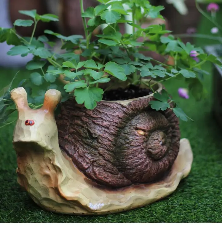 Pastoral Animal Flower Pot Ornaments Resin Creative Cute Rabbit Snail Gardening Succulent Potted Decoration Outdoor Garden Craft