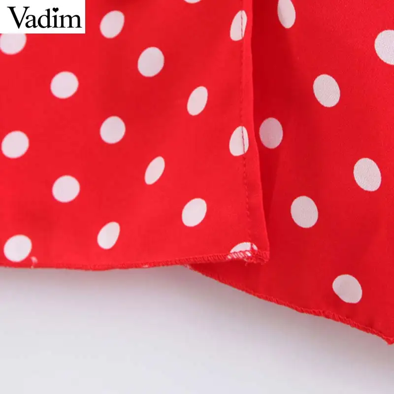 Вадим Женщины Симпатичные dot печати ruffled wrap dress Пояса V шеи крест дизайн женские