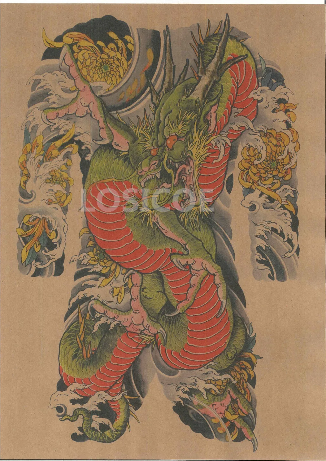 Тату наклейка Dragon Ukiyo в японском стиле ностальгические ретро постеры из крафт