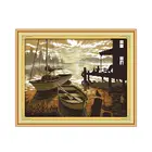 Набор для вышивки крестиком с изображением морского заката пейзажа Рисование красивых лодок на закате красивый закат ручная работа иллюстрация