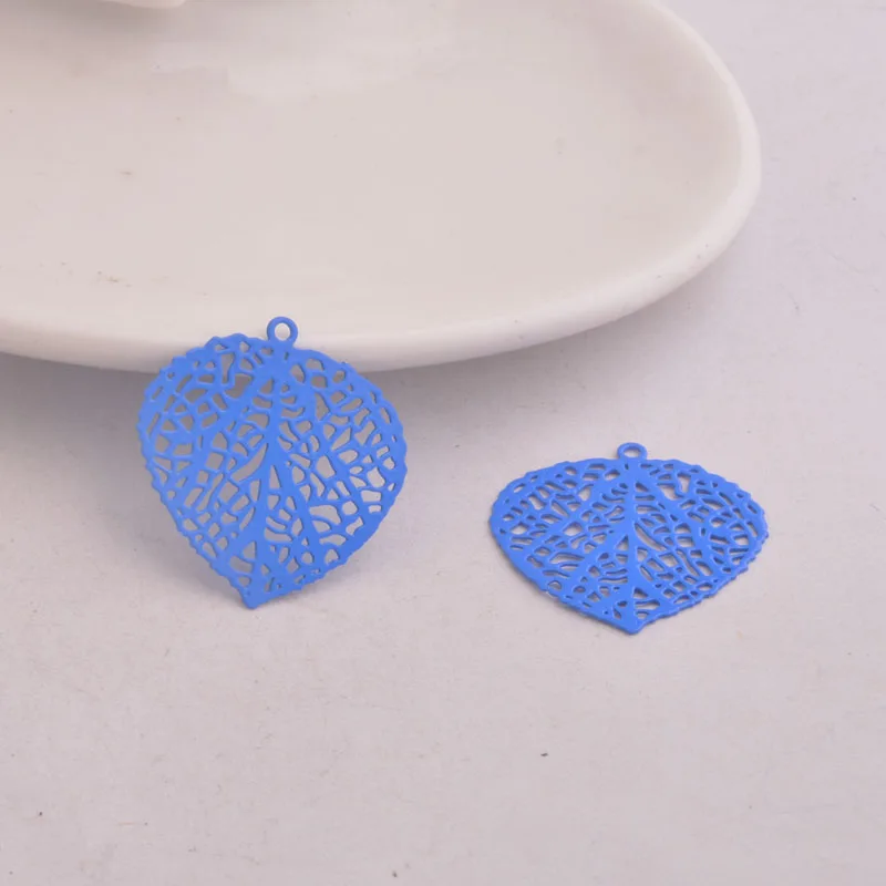 50pcs AC4515 25mm*26mm Leaves Prints Charms Brass Metal Hearts Jewelry Accessories