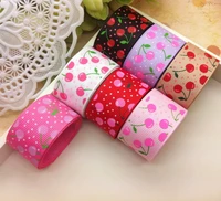 free shipping cherry printed grosgrain ribbon 1 25mm width polyester grosgrain tape diy gift hairbow accessories 7 colors