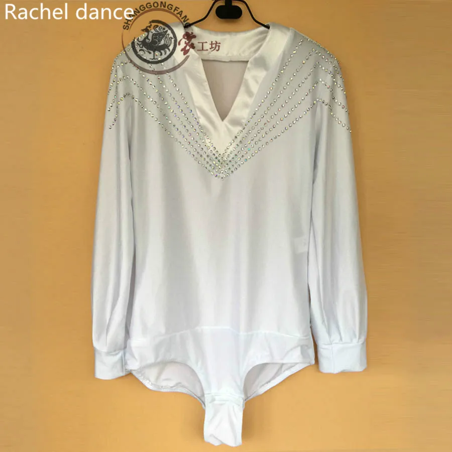 2017 Factory Outlet Can Be Mixed Batch Men's Latin Dance Dress White Long-Sleeved Diamond T-shirt Square Clothing | Тематическая