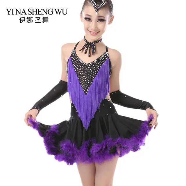 

New Children's Latin Dance Costumes Girls Tassel Rumba Samba Dance Competition Costume Children's Latin Fringe Dance Skirt
