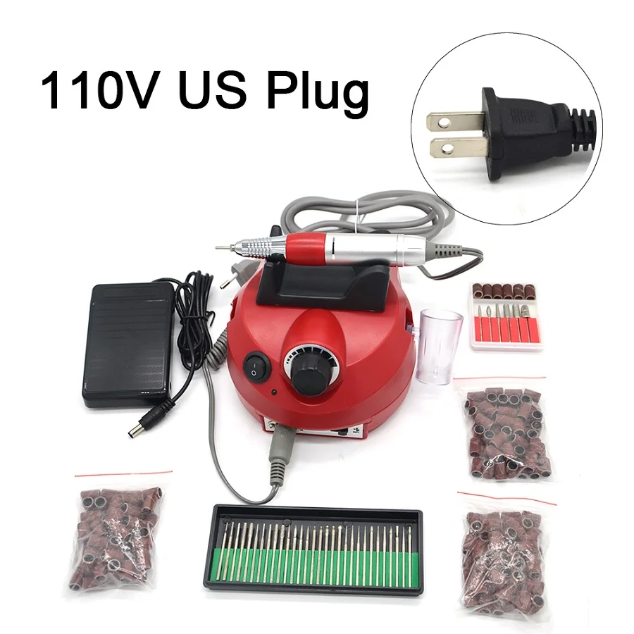 Red-US-30-150 Электрический аппарат для сверления ногтей, аппарат для маникюра, гель для удаления кутикулы, 35000 об/мин, серебристый аппарат для маникюра - Цвет: Red-US-30-150