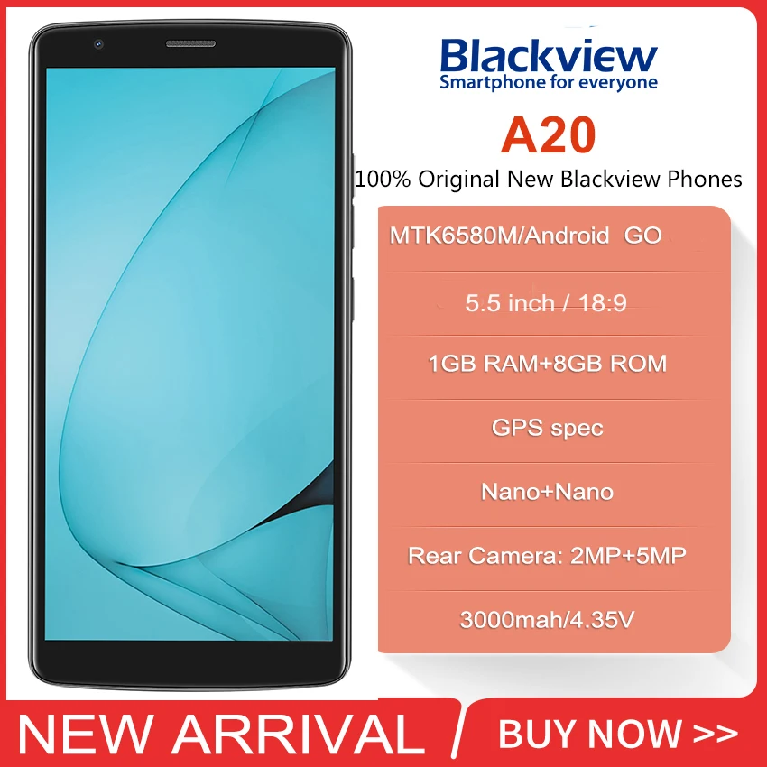 2018 Blackview A20 18: 9 5 дюймов смартфон Android GO двойная задняя Cam Quad core MTK6580 1 ГБ Оперативная